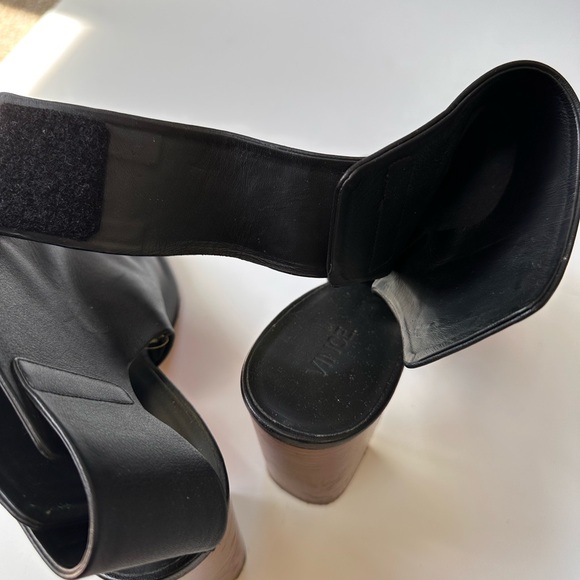 Vince Faye Bootie Black Leather Open Toed Block Heel - Picture 4 of 5